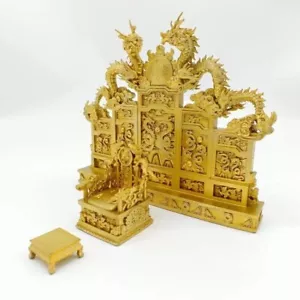 Dollhouse Emperor Dragon Throne Statue Screen Chair Pedal Display Model - Picture 1 of 9