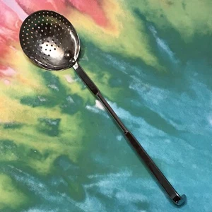 Vintage Chrom Schlitz Löffel Servierer Sieb Skimmer Schöpfkelle 12" Haken am Griff USA - Bild 1 von 8