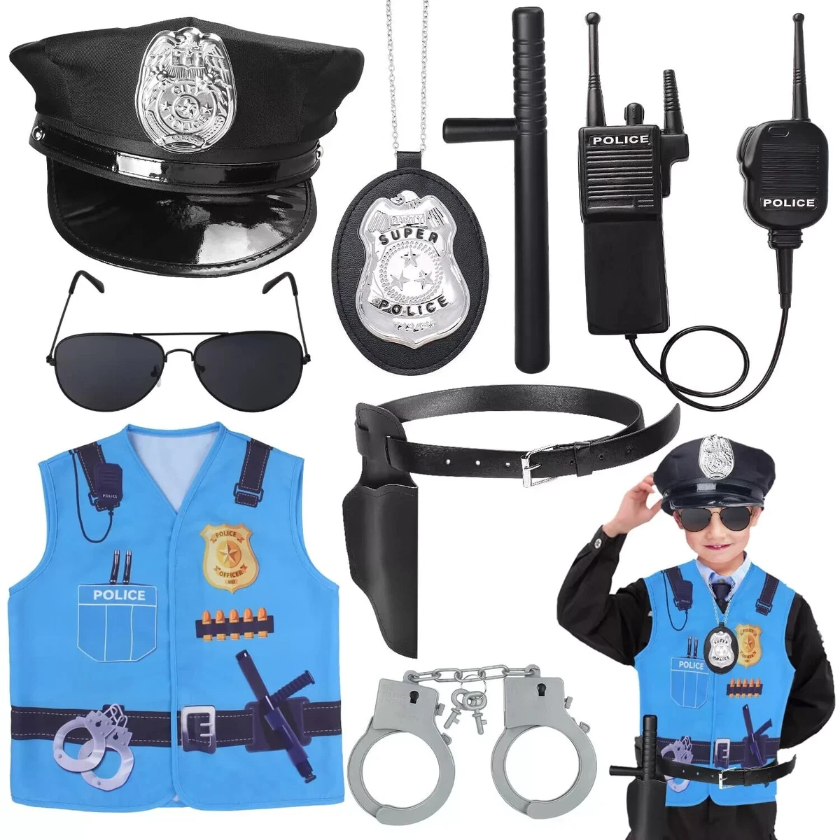 Disfraz De Policía Para Niña Con Vestido, Gorra Y Accesorios - Cosplay Halloween Y Carnaval