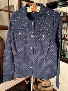 CHARTER CLUB Women's XXL Navy Blue Polka-Dot Denim Jacket 4-button Down XXL NWT - Picture 1 of 18