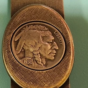 Buffalo Indianer 1936 Nickel strukturiert Metall Geldklammer Bargeld Dollar Währung - Bild 1 von 8