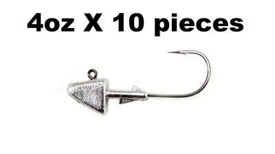 EAGLE ROCK TACKLE CO. 4oz Shad Head Jig on 8/0 Mustad Black Nickel Hook - 10 pieces