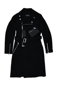 Neil Barrett 293835 Mens Zipper Belted Biker Coat Black size Medium - Picture 1 of 3