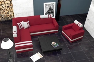 Sofa Schlafsofa Designer Sofa mit Bettfunktion + Bettkasten Ecksofa Couch NEU - Bild 1 von 12