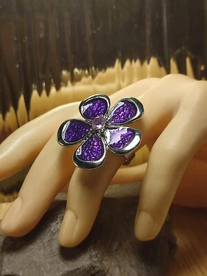 Cocktail Ring in Silber schön groß selten Blume Glasiert Größe ist einstellbar - Bild 1 von 4