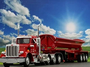 1/64 DCP RED PETERBILT 359 TRI AXLE W/ SMITHCO TRI AXLE SIDE DUMP TRAILER - Picture 1 of 8