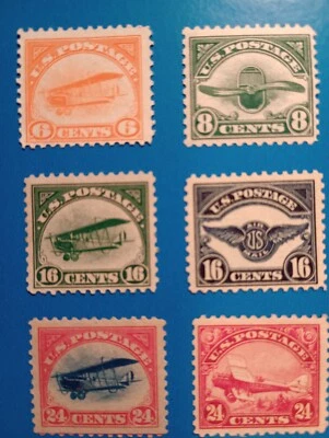 1918-23 Sc# C1-C6 1st Airmail Set Complete Jenny DeHavilland MNH XF/S (a) - Image 1 of 3