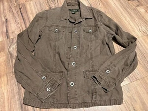Eddie Bauer Womens Button-Up Linen Jacket Long Sleeve Pockets Large Tall Brown - Picture 1 of 3