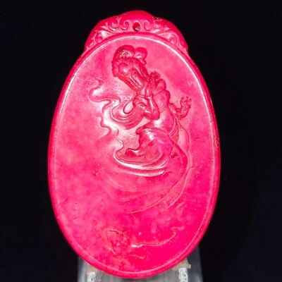 China Rojo Hetian Jadeíta Tallado a Mano Colgante Collar Estatua Belleza A280 Foto 1 de 4