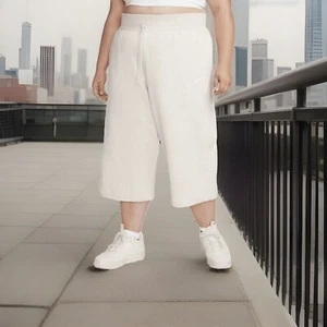 Nike Women's Plus High Rise Crop Length 20" Sweatpants 3X Ivory Wide Leg NWT $70 - Picture 1 of 7