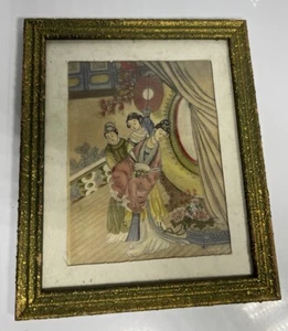 Pintura japonesa vintage de 3 geishas - auténtica firmada a mano - Imagen 1 de 5