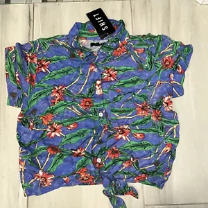 Camicia hawaiana floreale blu - donna taglia XS - Foto 1 di 8