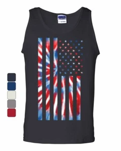 Tie-dye American Flag Tank Top 4th of July Stars and Stripes - Picture 1 of 7