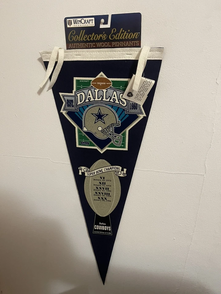 Шерстяной вымпел чемпионов Dallas Cowboys 5X Super Bowl 12x30 NFL - Изображение 1 из 1
