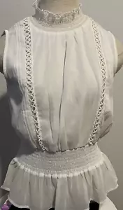 Japna weiße durchsichtige Öse Cinch-Taille Top Bluse Damen Größe S - Bild 1 von 7