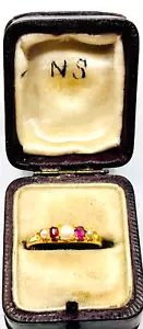 Antique Victorian 22ct Gold, Ruby & Pearl Five Stone Ring, B/Ham Marks 1861 - Picture 1 of 14