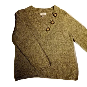 Christopher & Banks Sweater sz Large petite Marled Olive/Black Button-Detail - Picture 1 of 9