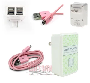 10X 4 USB PORT WALL ADAPTER+10FT CABLE POWER CHARGER PINK GALAXY S4 S3 S2 NOTE 2 - Photo 1/1