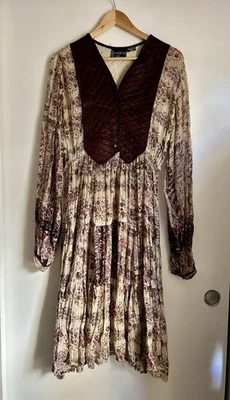 Vestido Vintage Años 70 Indio Algodón Metálico Gasa Floral Boho Festival Foto 1 de 4
