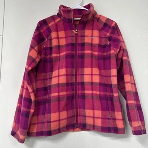 Columbia Girls Size XL Fleece Full Zip Jacket Plaid Pink And Purple Long Sleeve - Picture 1 of 7