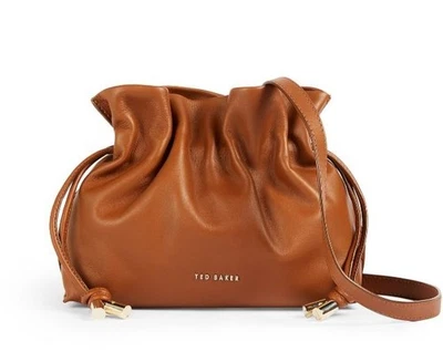 Ted Baker MYLOO Boho Brown Leather Drawstring Crossbody Bucket Bag - Image 1 of 4