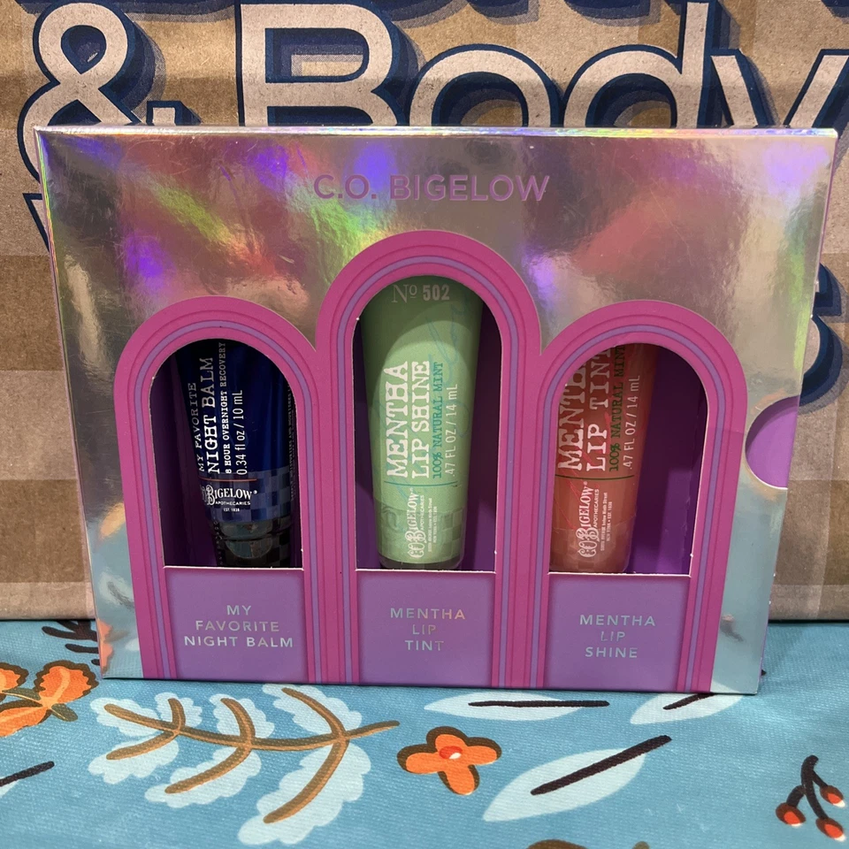 Bath & Body Works CO BIGELOW 💋 Mentha BRILLO Y TINTE BÁLSAMO FAVORITO JUEGO DE 3 PIEZAS Foto 1 de 4