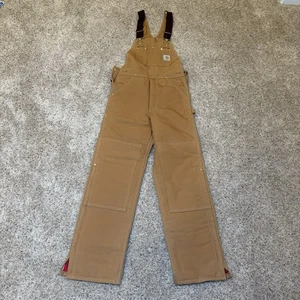 Carhartt Bib Overalls Brown Duck Canvas Quilt Lined Double Knee 30x32 VTG NWT - Picture 1 of 19