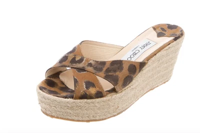 Sandalias alpargatas con plataforma de cuña Jimmy Choo para mujer de cuero leopardo Foto 1 de 4