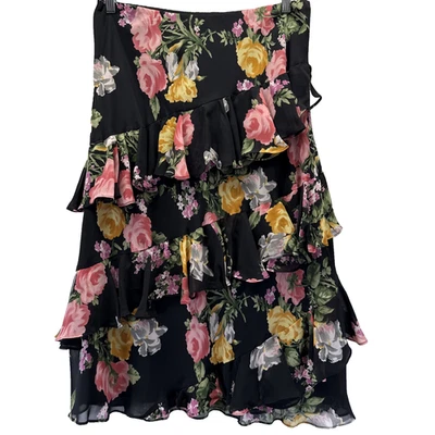 Falda midi Chaps para mujer mediana con volantes en capas forrada transparente floral hada femenina Foto 1 de 4