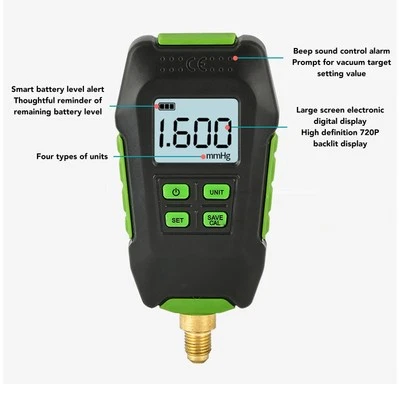 Digital Vacuum Gauge 1/16inch 20UNF Interface Backlit Display Vacuum Micron BST - image 1 of 4