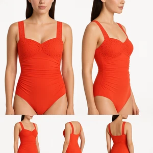 Neu mit Etikett Carmen Marc Valvo Badeanzug Damen 6 Persimmon Häkel Schlankmacher Einteiler - Bild 1 von 5