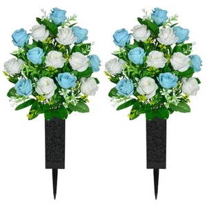 Artificial Cemetery Flowers Grave Memorial Flowers with Vase Artificial Rose - Picture 1 of 6