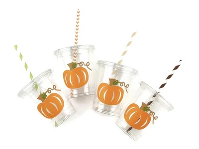 Orange Pumpkin Cups - 12 Ct Kids Birthday Party or Little Pumpkin Baby Shower - Image 1 of 4