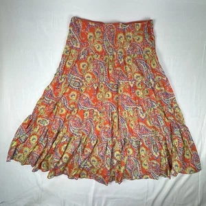 Lauren Ralph Lauren Sz L Maxi Skirt Tiered 100% Cotton Paisley Coral Boho EUC - Bild 1 von 8