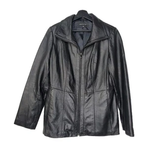 JONES New York Black Soft LeatherFull Zip Jacket Womens Large Classic - Picture 1 of 9