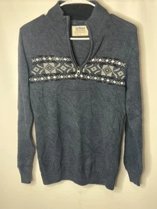 Urban Pipeline Men’s Large Nordic Fair Isle Quarter Zip Sweater Blue Knit - Picture 1 of 6
