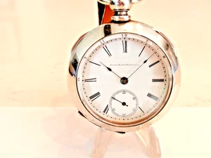 Große 4OZ Münze Silber 1/2 Hunter Gehäuse mit 13 J Schlüsselaufzug Elgin Taschenuhr - Bild 1 von 15