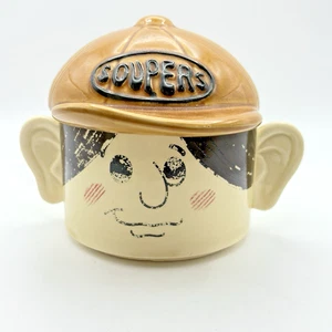 Soupers Ceramic Bowl Male Face & Hair Ear Handle Soup Cereal Japan W Lid - Picture 1 of 11