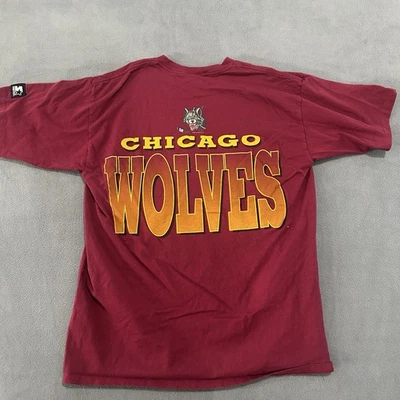 Винтажная футболка 1990-е Chicago Wolves IHL хоккей темно-бордовая стартер сделано в США XL - Изображение 1 из 4