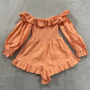 ASOS Design Mini-Kleid mit Knöpfen und Shorts Damen 4 pfirsichfarben Sommer Rüschen Prinzessin süß - Bild 1 von 7