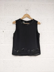 Laura Ashley Vintage Top Black Sleeveless Sequin Embroidered - UK 10 - Picture 1 of 9