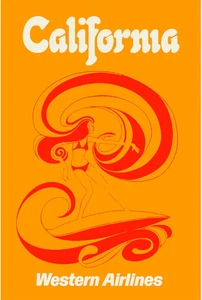 Poster pubblicitario vintage California Western Airline viaggio - Foto 1 di 1