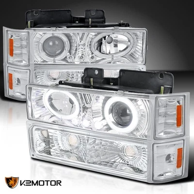 Fits 1994-1998 Chevy C10 C/K Tahoe LED Halo Projector Headlights+Bumper+Corner Foto 1 de 4
