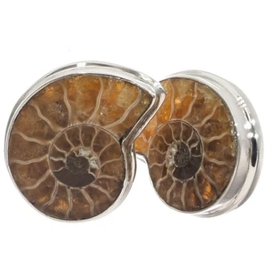 925 Sterling Silver Madagascar Ammonite Fossil Stud Post Earrings, 7/8" - Picture 1 of 3