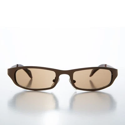Coffee 90s Sleek Sporty Wrap Metal Sunglass - Perez - Image 1 of 3