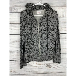 Sundry Hoodie Sz 1 Small Gray Black Leopard Full Zip Oversized Animal Print Soft - Picture 1 of 8