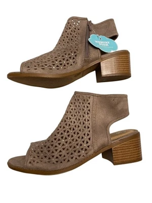 SO Womens 6M Brown Taupe Peep Toe Ankle Zip Block Heel Perforated Sandals NWT - Image 1 of 4