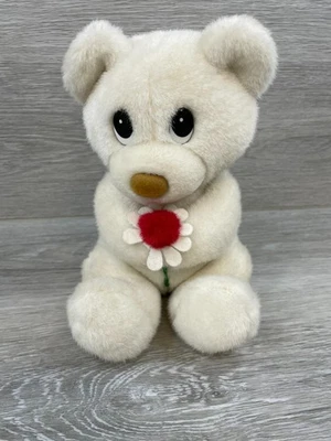 Vintage Applause Kids White Polyester Teddy Bear with Flower Soft Stuffed Toy - Image 1 of 4
