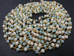 10 Feet Sky Blue Quartz, White Quartz Rondelle Faceted 3-4mm Beads Gold Wire - Picture 1 of 4