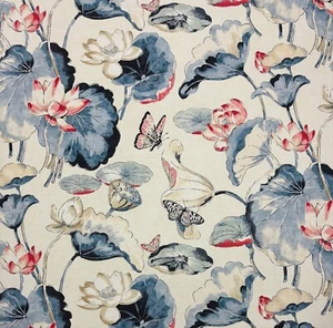 BALLARD DESIGNS NELLIE FLORAL BLUE LARGE BUTTERFLY MULTIUSE FABRIC BY YARD 54"W - Picture 1 of 6